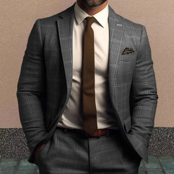 Slim Fit Plaid Print Suit Jacket for Men - Formal Business Style